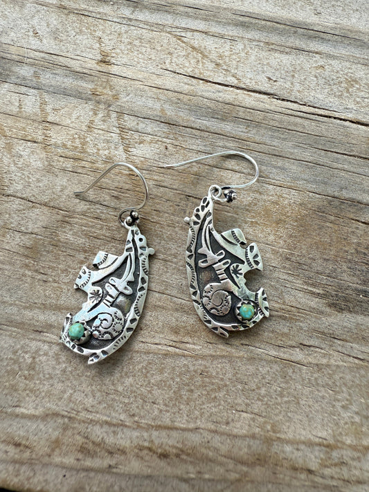 Handmade Turquoise and Sterling Silver Bear Dangles