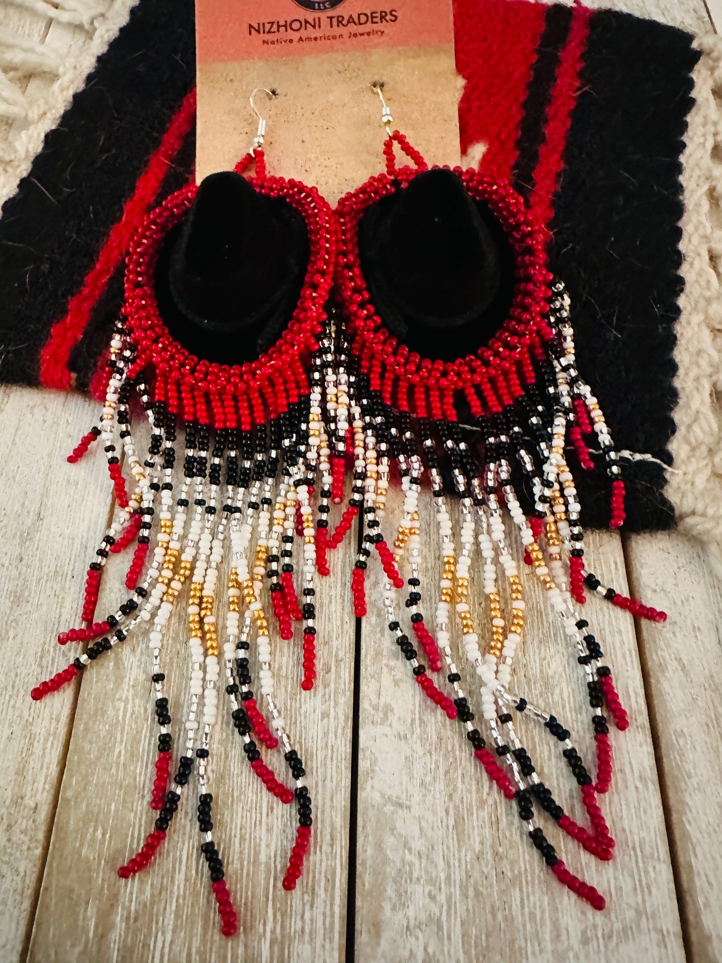 Handcrafted Beaded Cowboy Hat Dangle Earrings