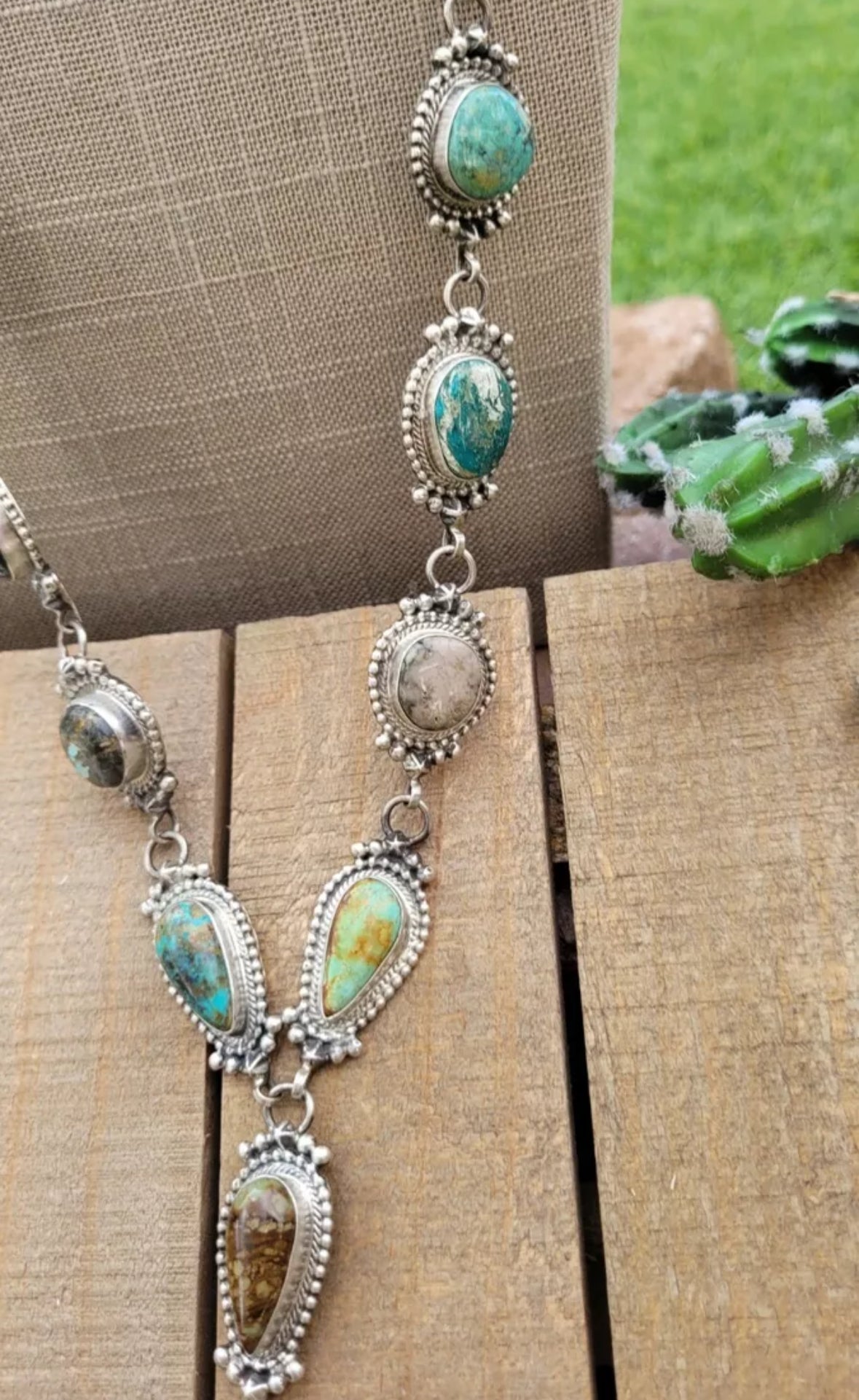 Handcrafted Sterling Silver & Multi Turquoise Lariat Necklace Set by Kee Johnson