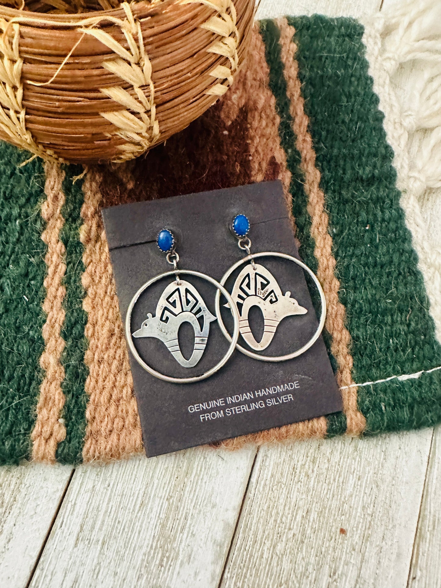 Handcrafted Old Pawn Sterling Silver & Lapis Fetish Bear Dangle Earrings