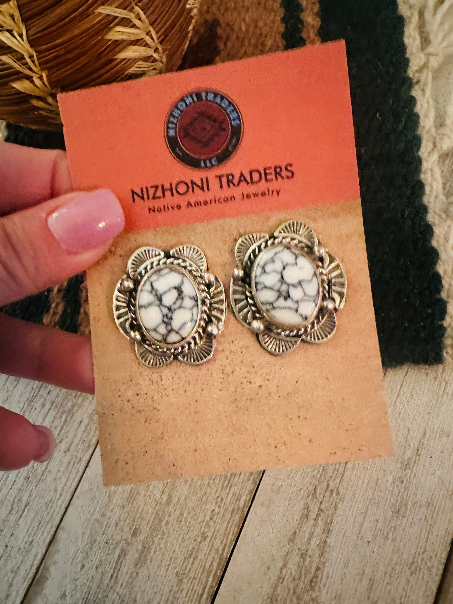 Handcrafted Howlite and Sterling Silver Post Earrings