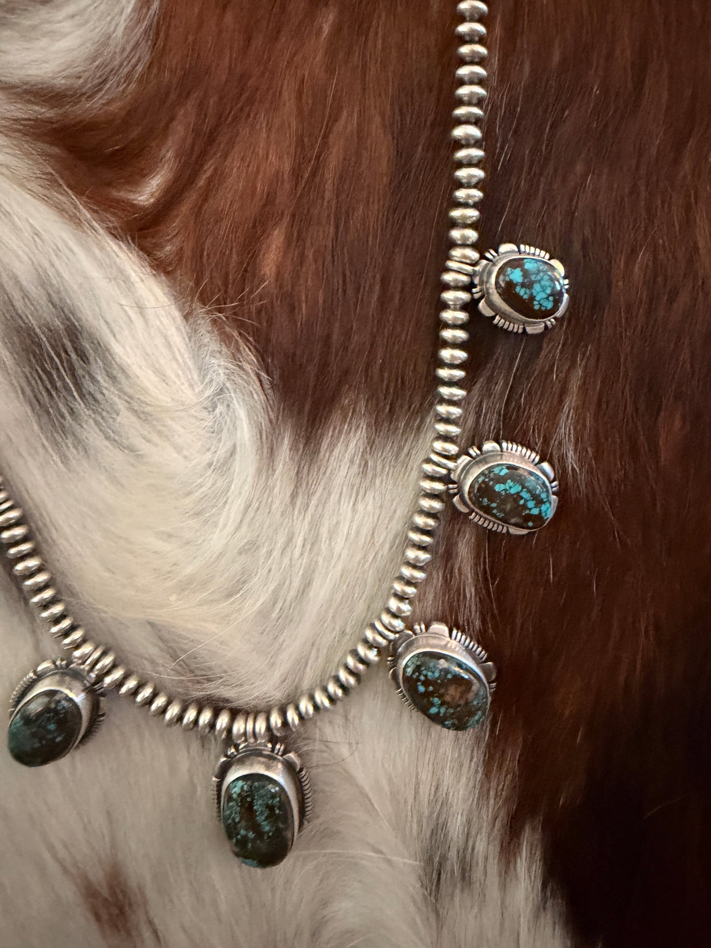 Handcrafted Bisbee Turquoise & Sterling Silver Necklace and Earring Set
