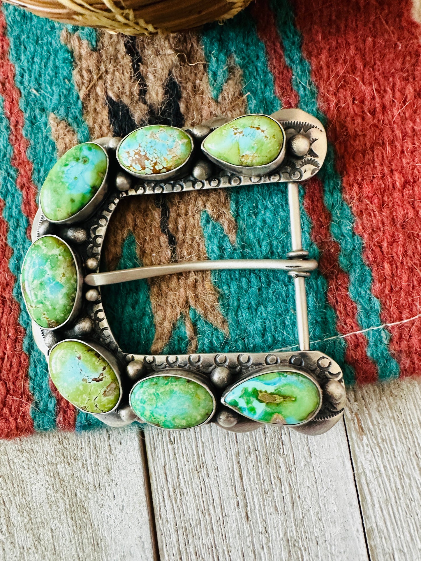 Handcrafted Sonoran Mountain Turquoise & Sterling Silver Belt Buckle by Russell Sam