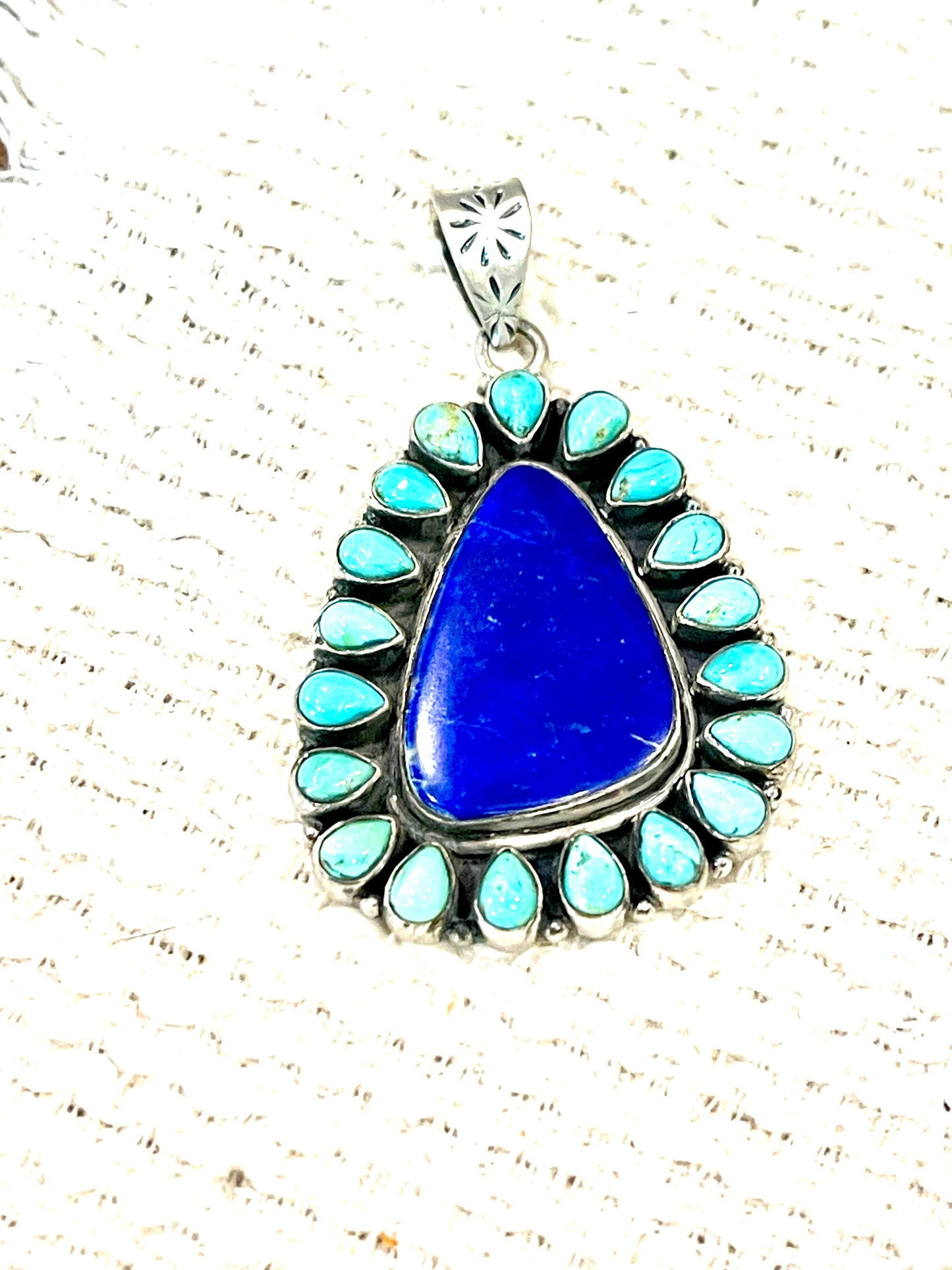 Handcrafted Sterling Silver, Lapis & Kingman Turquoise Cluster Pendant