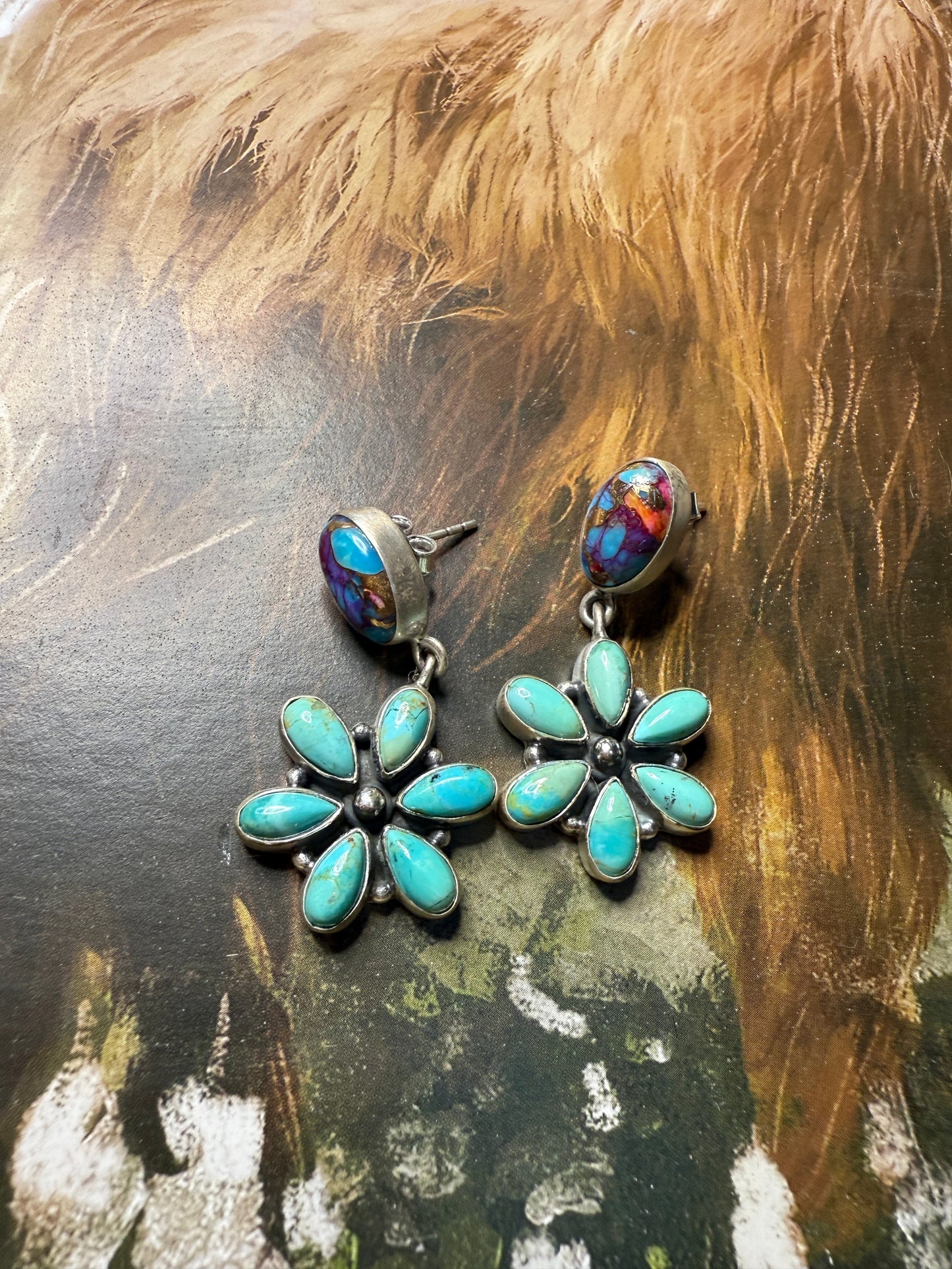 Handmade Sterling Silver, Turquoise ,Purple Dream Mojave Dangle Earrings
