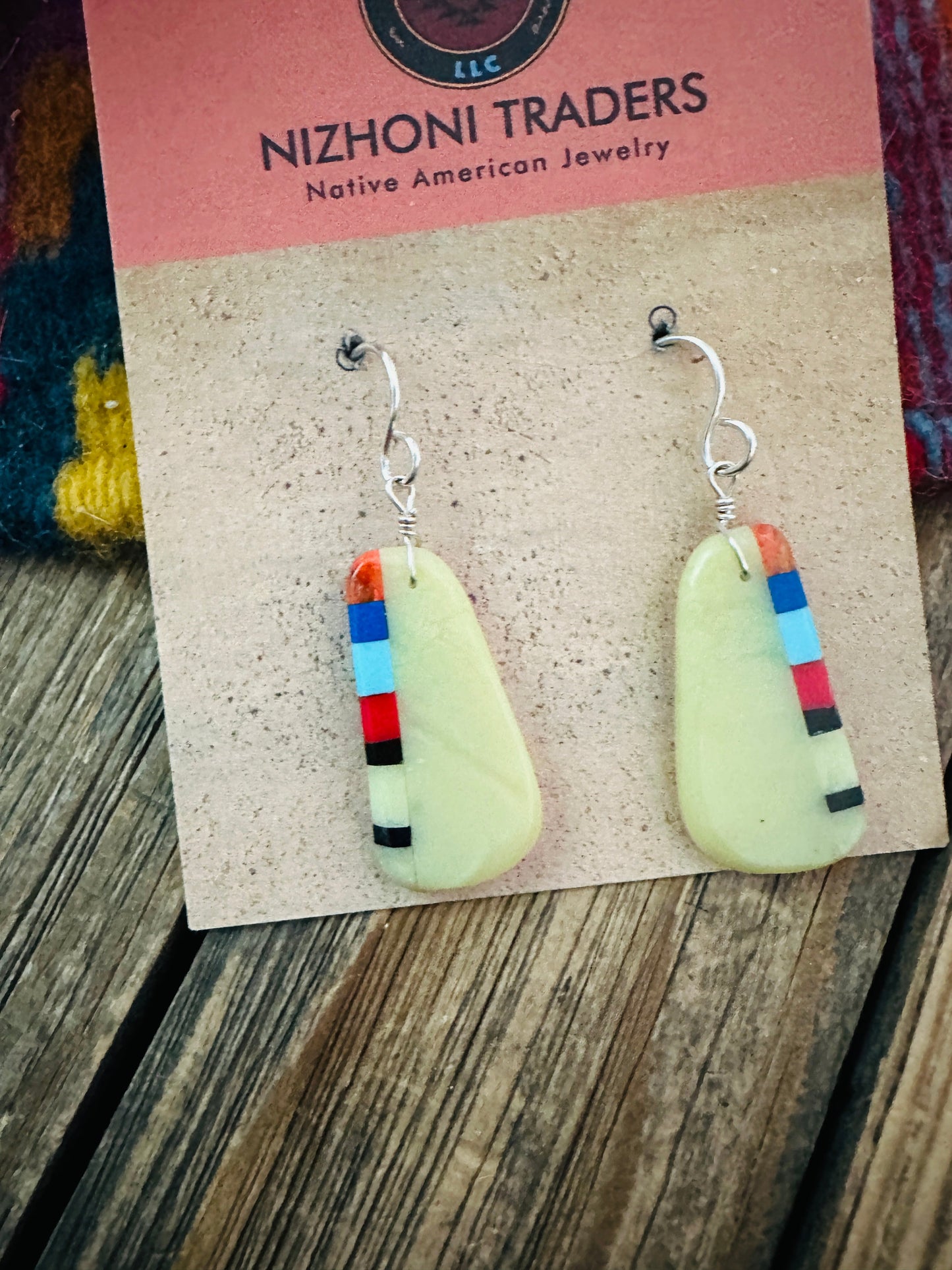 Handcrafted Multi Stone Inlay Slab Dangle Earrings