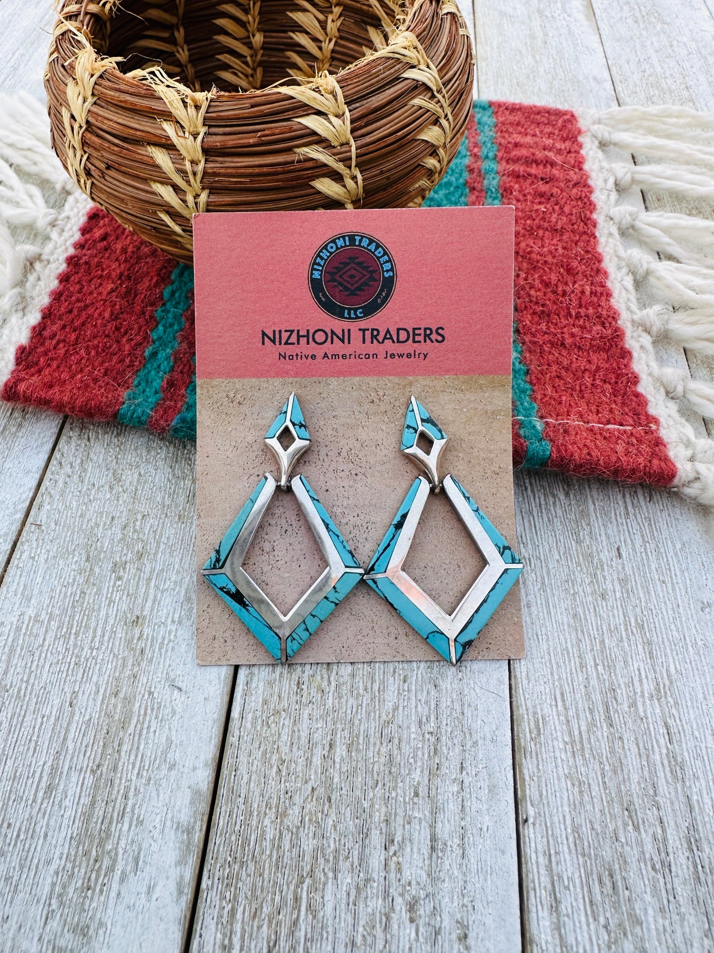 Handcrafted Old Pawn Sterling Silver & Turquoise Dangle Earrings