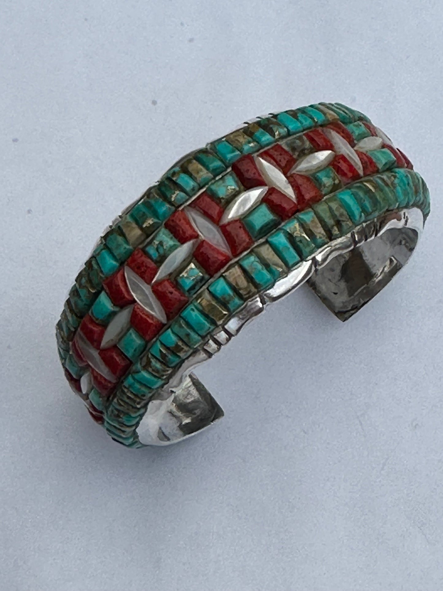 Handmade Sterling Silver Multi Stone Southwest Inlay Cuff