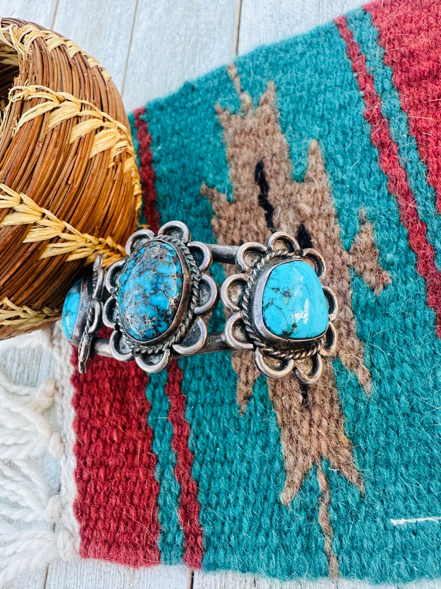 Handcrafted Old Pawn Sterling Silver & Kingman Turquoise Cuff Bracelet