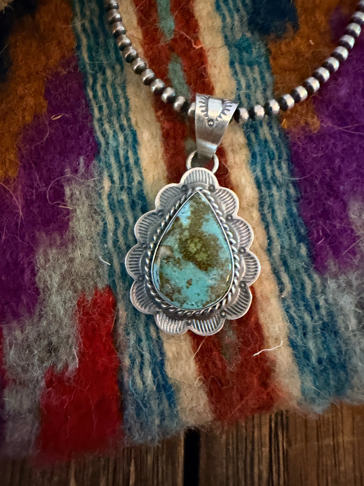 Handcrafted Sterling Silver & Royston Turquoise Pendant by David Skeets