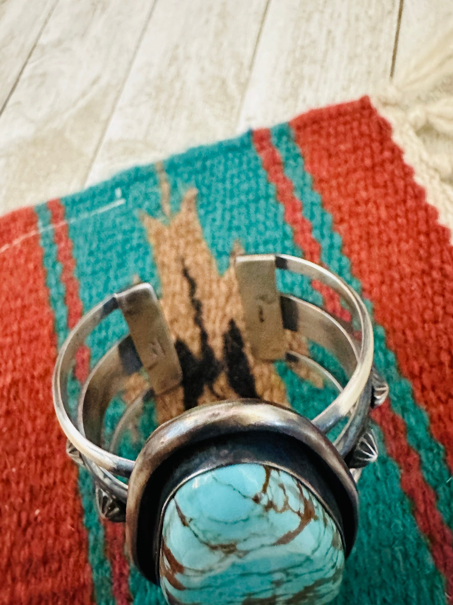 Handcrafted Sterling Silver & Number 8 Turquoise Cuff Bracelet by Chimney Butte
