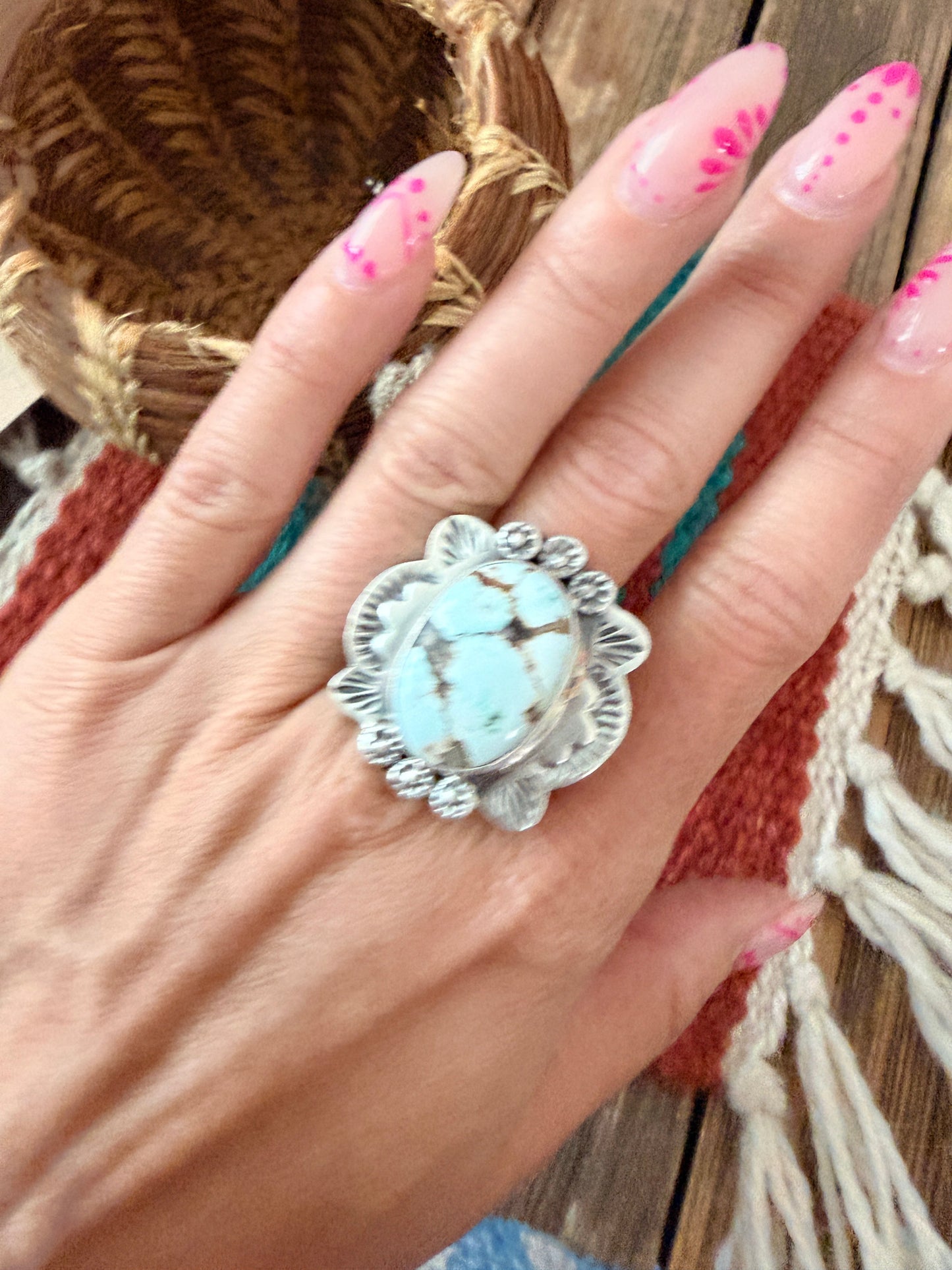 Handcrafted Dry Creek Turquoise & Sterling Silver Adjustable Ring by Cordell Platero