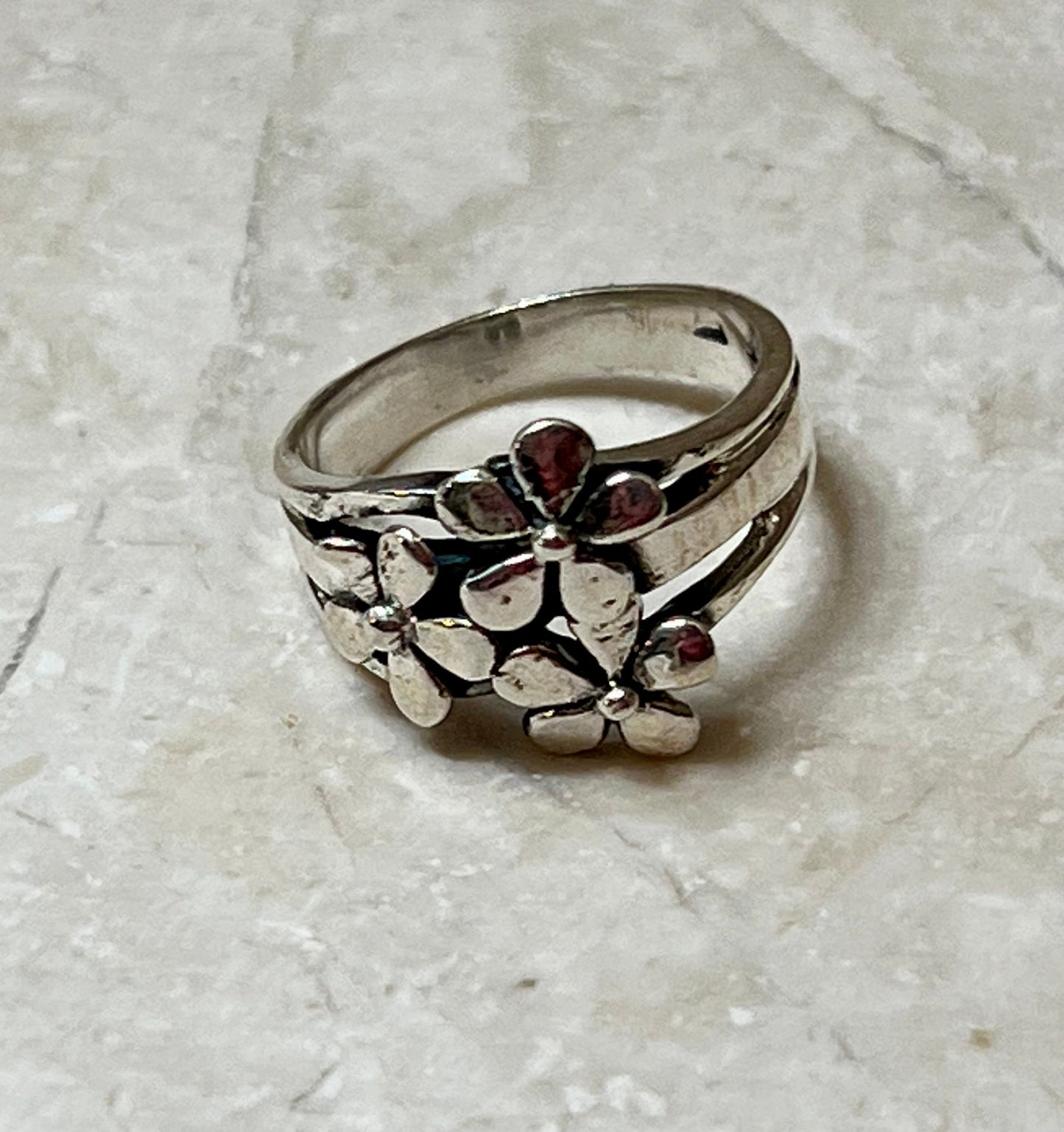 Pretty As 3 Flowers Sterling Silver Ring