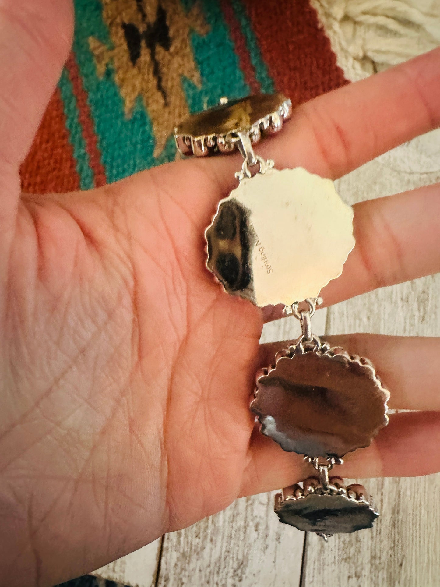 ** Christmas Collection ** Handmade Sterling Silver, Sonoran Mountain Turquoise & Coral Necklace Signed Nizhoni
