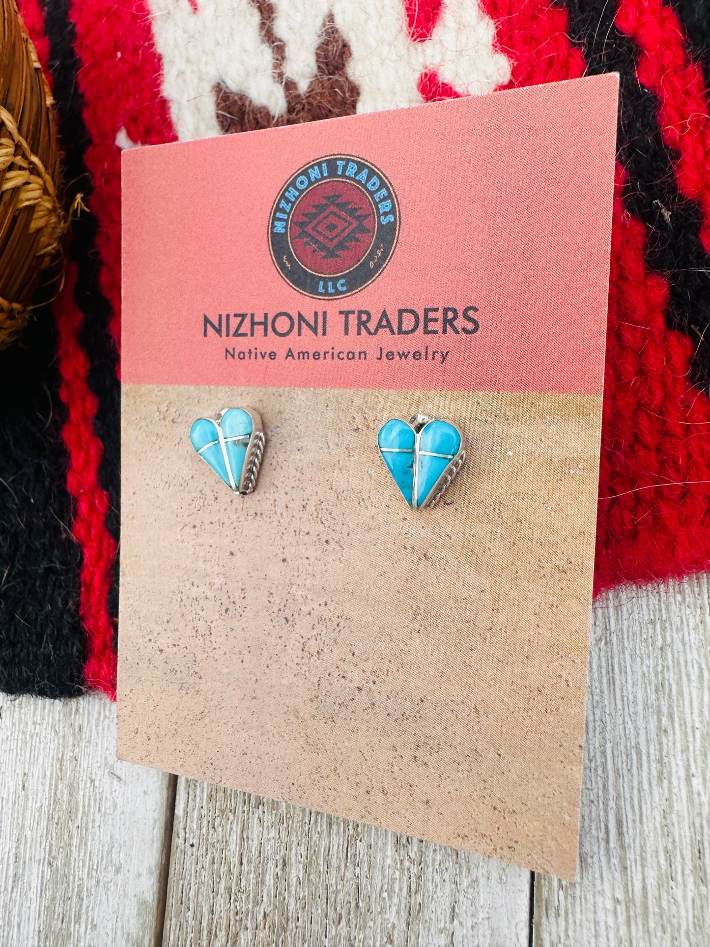 Handcrafted Turquoise & Sterling Silver Inlay Heart Stud Earrings