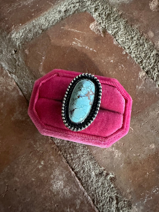 Beautiful Handcrafted Sterling Silver & Single Stone Golden Hills Turquoise Adjustable Ring Signed