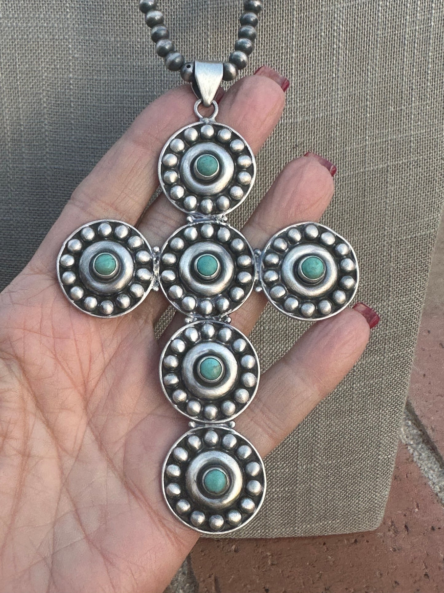 Handmade Natural Turquoise & Sterling Silver Ball Cross Pendants