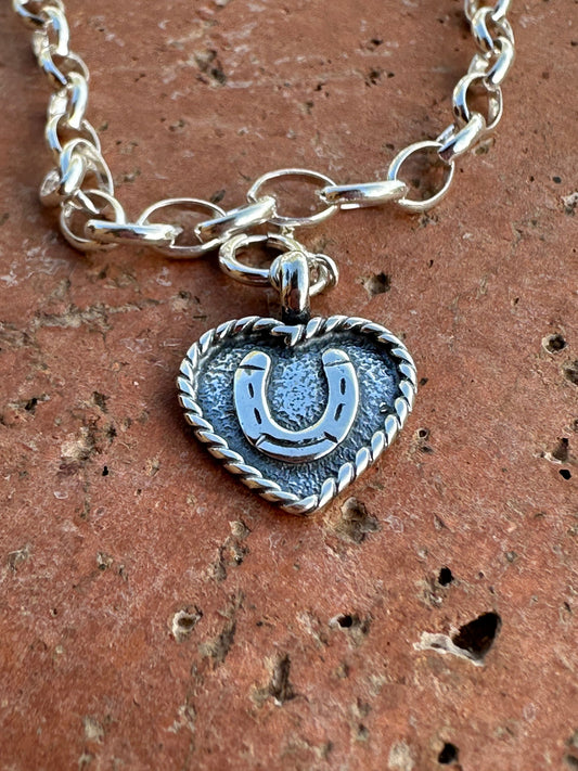 Handcrafted Sterling Silver Heart  Horseshoe Charm