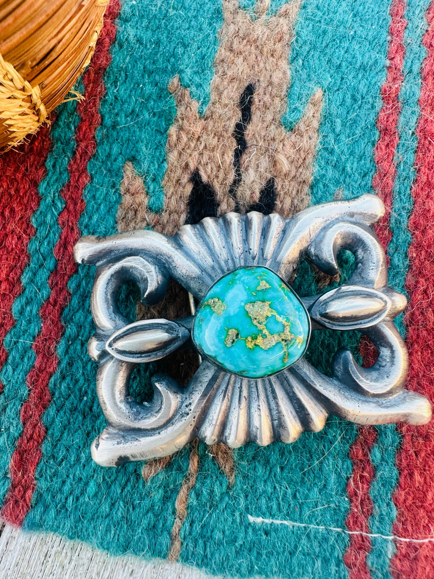 Handcrafted Turquoise & Sterling Silver Belt Buckle by Chimney Butte