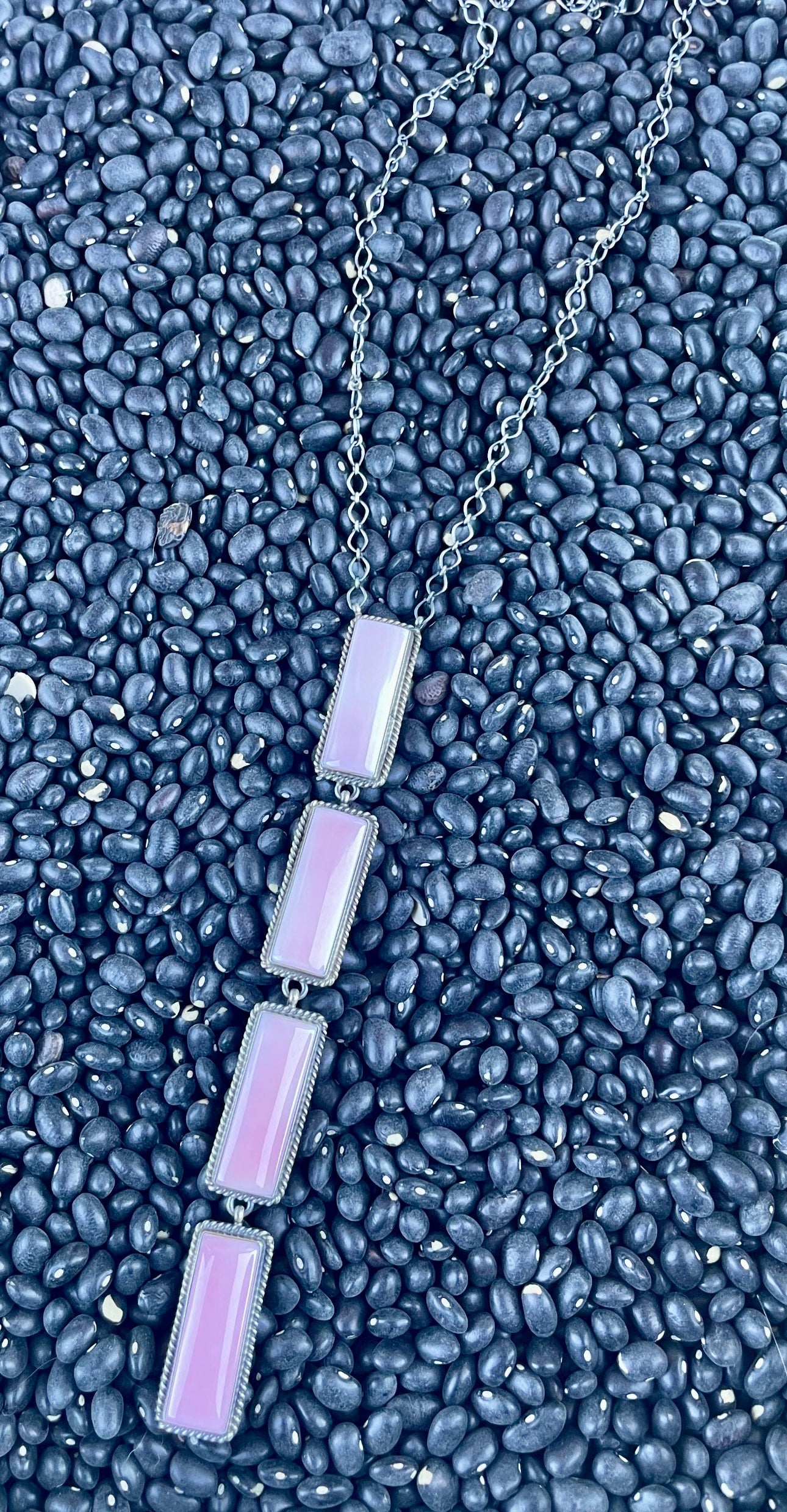 Handcrafted Four Stone Queen Pink Conch Shell And Sterling Silver Drop Necklace Signed