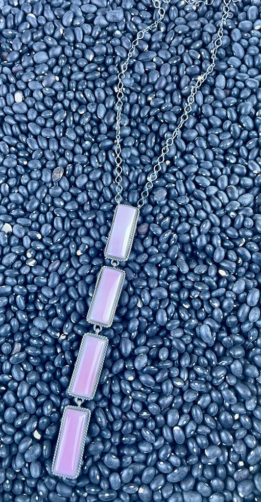 Handcrafted Four Stone Queen Pink Conch Shell And Sterling Silver Drop Necklace Signed