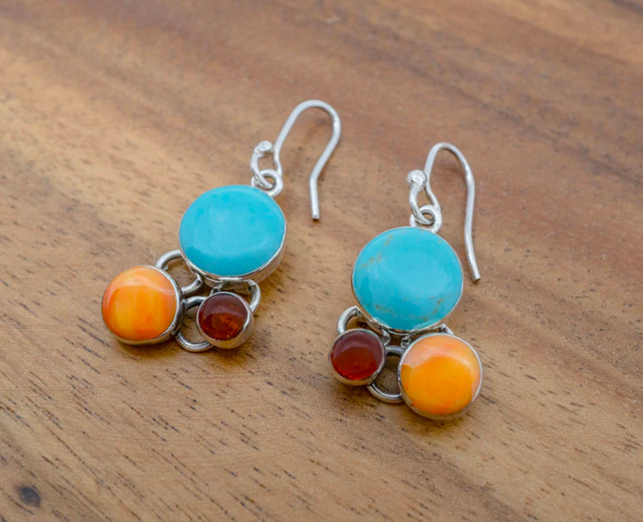 Turquoise & Spiny Circle Sterling Silver DangleEarrings