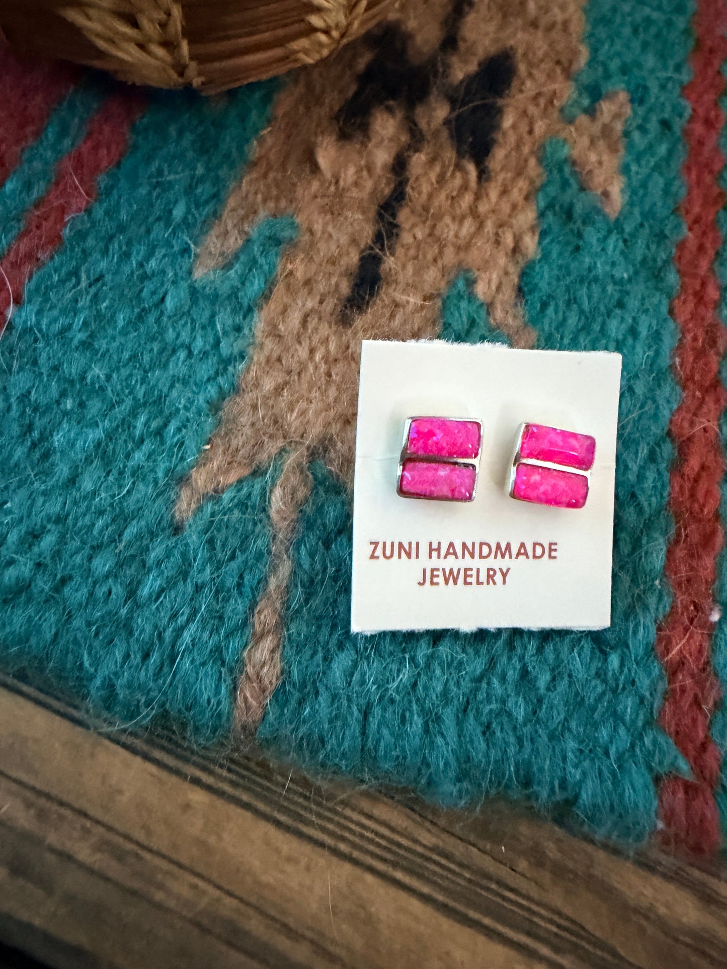 Handcrafted Sterling Silver & Pink Opal Inlay Stud Earrings