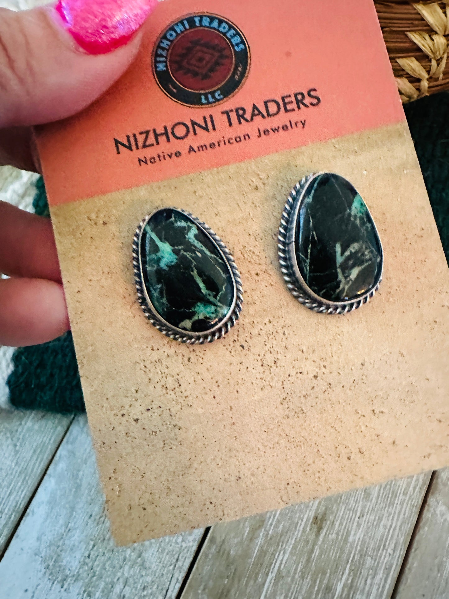 Handcrafted Sterling Silver & Blackjack Turquoise Post Earrings