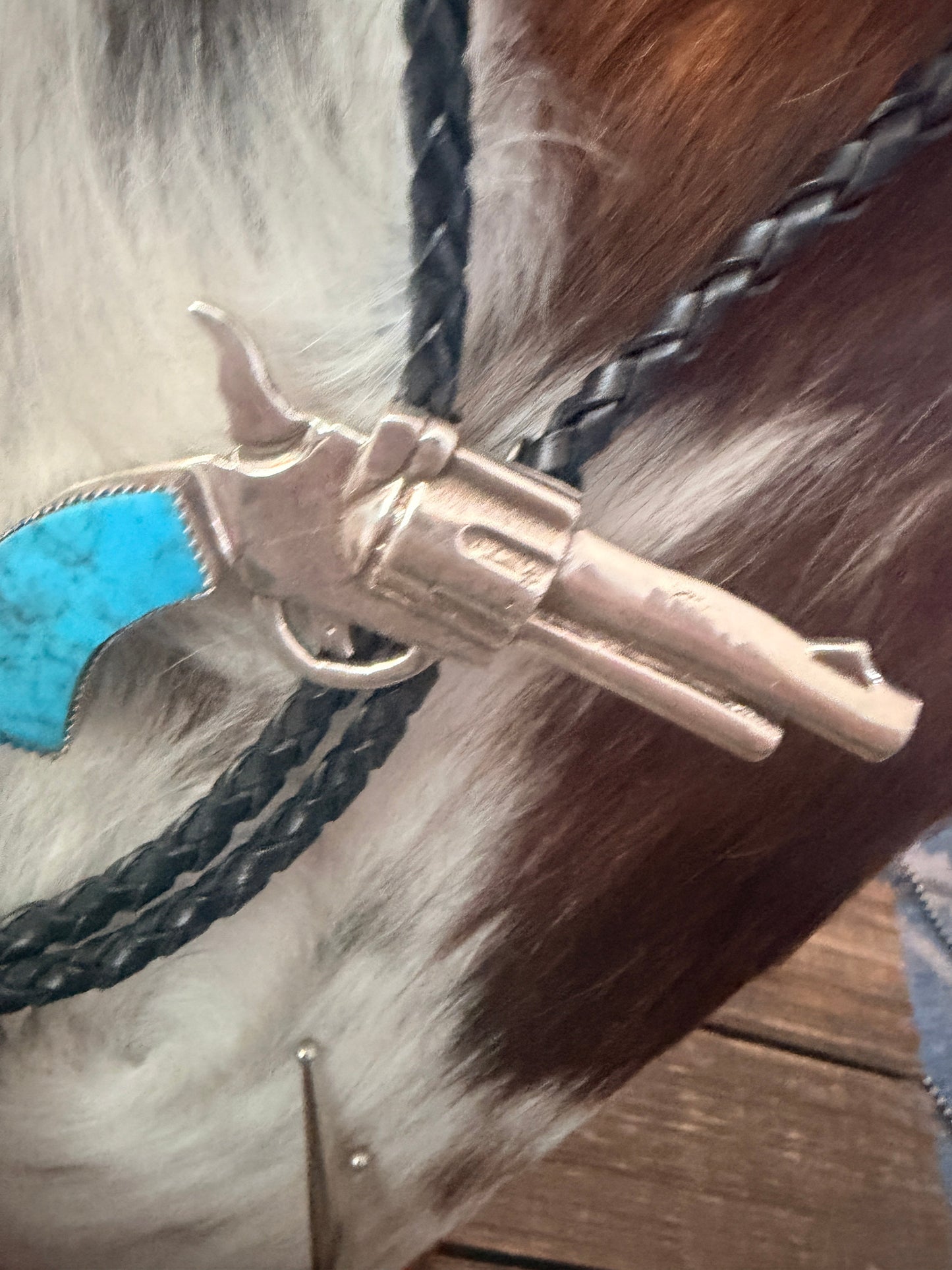 Handcrafted Sterling Silver & Turquoise Pistol Bolo Tie