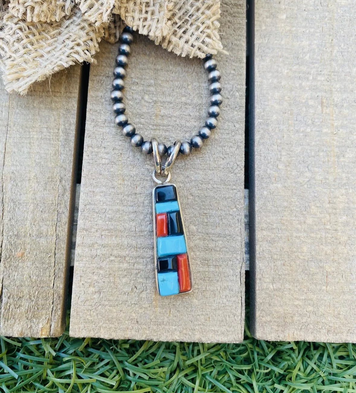 Handcrafted Multi Stone & Sterling Silver Inlay Pendant