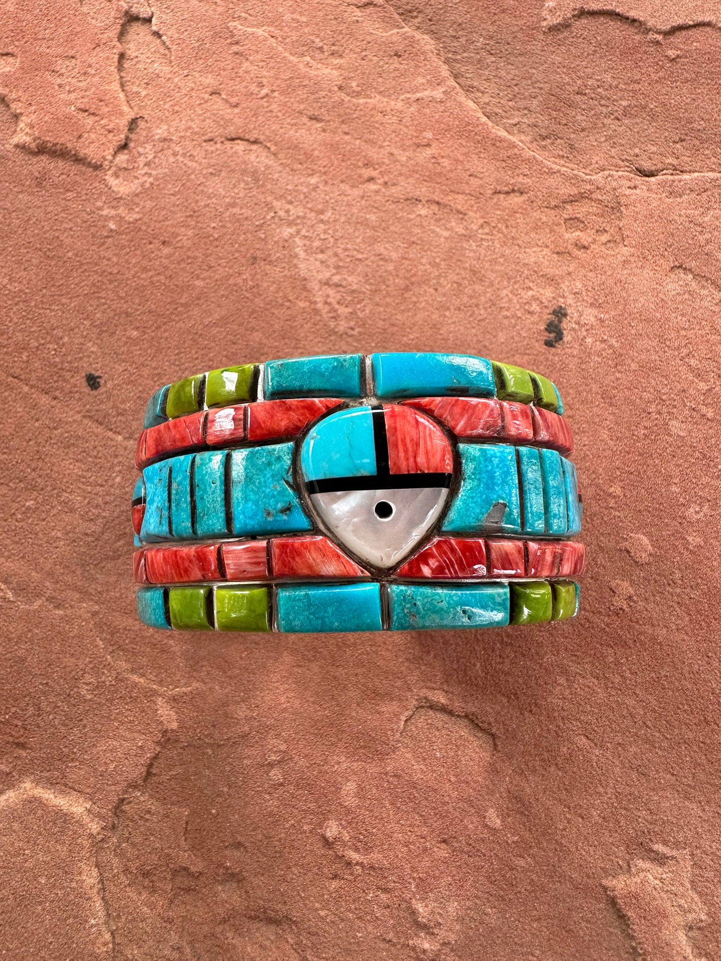 Handmade Sterling Silver Multi Stone Southwest Inlay Sunface Cuff
