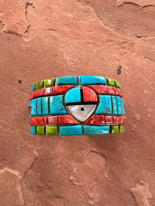 Handmade Sterling Silver Multi Stone Southwest Inlay Sunface Cuff