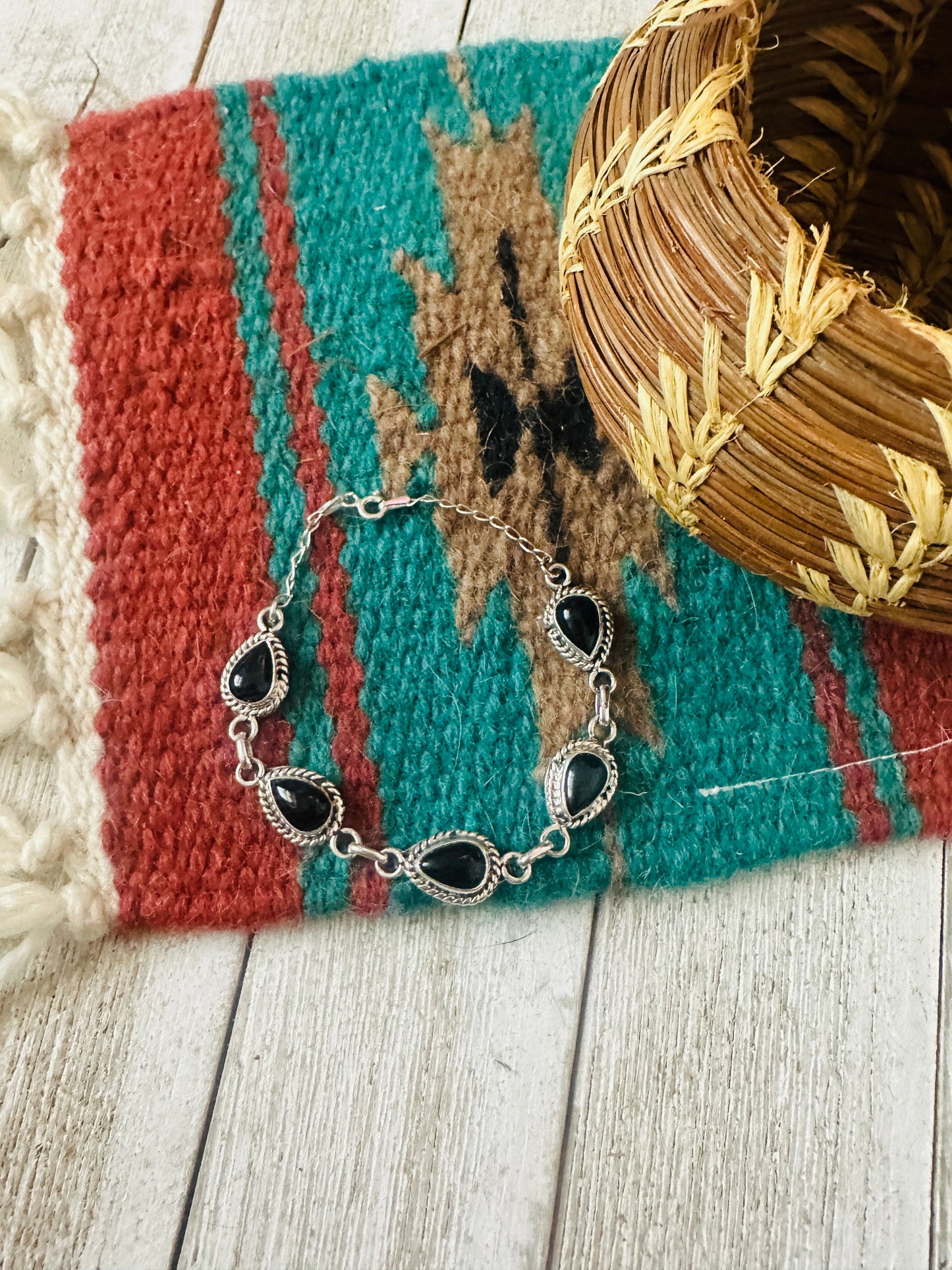 Handcrafted Onyx & Sterling Silver Link Bracelet