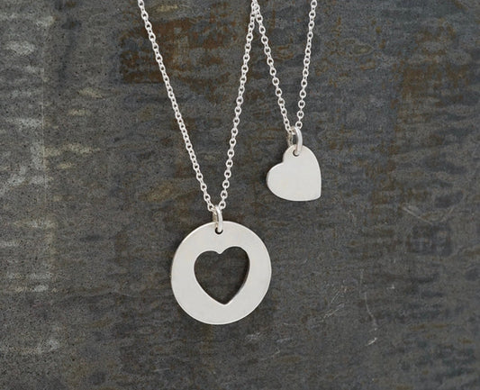 Heart and Cutout Double Sterling Silver Necklace