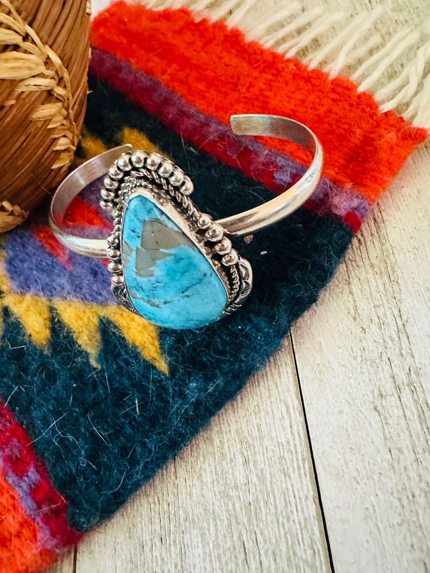 Handcrafted Sterling Silver & Turquoise Cuff Bracelet by Francis Fred