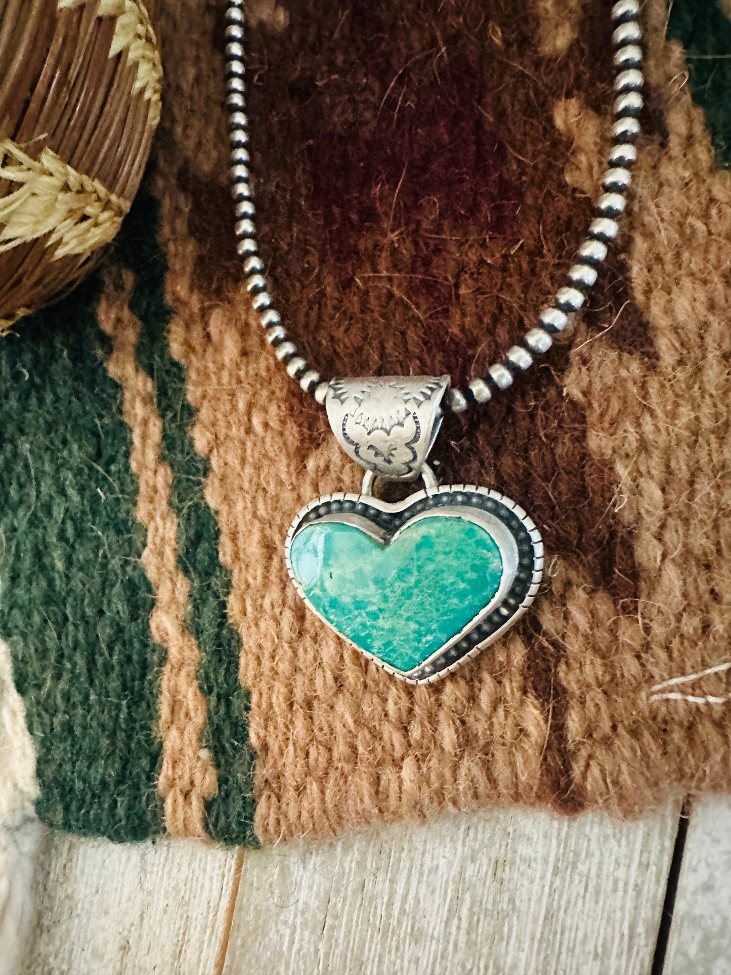 Handmade Turquoise & Sterling Silver Heart Pendant
