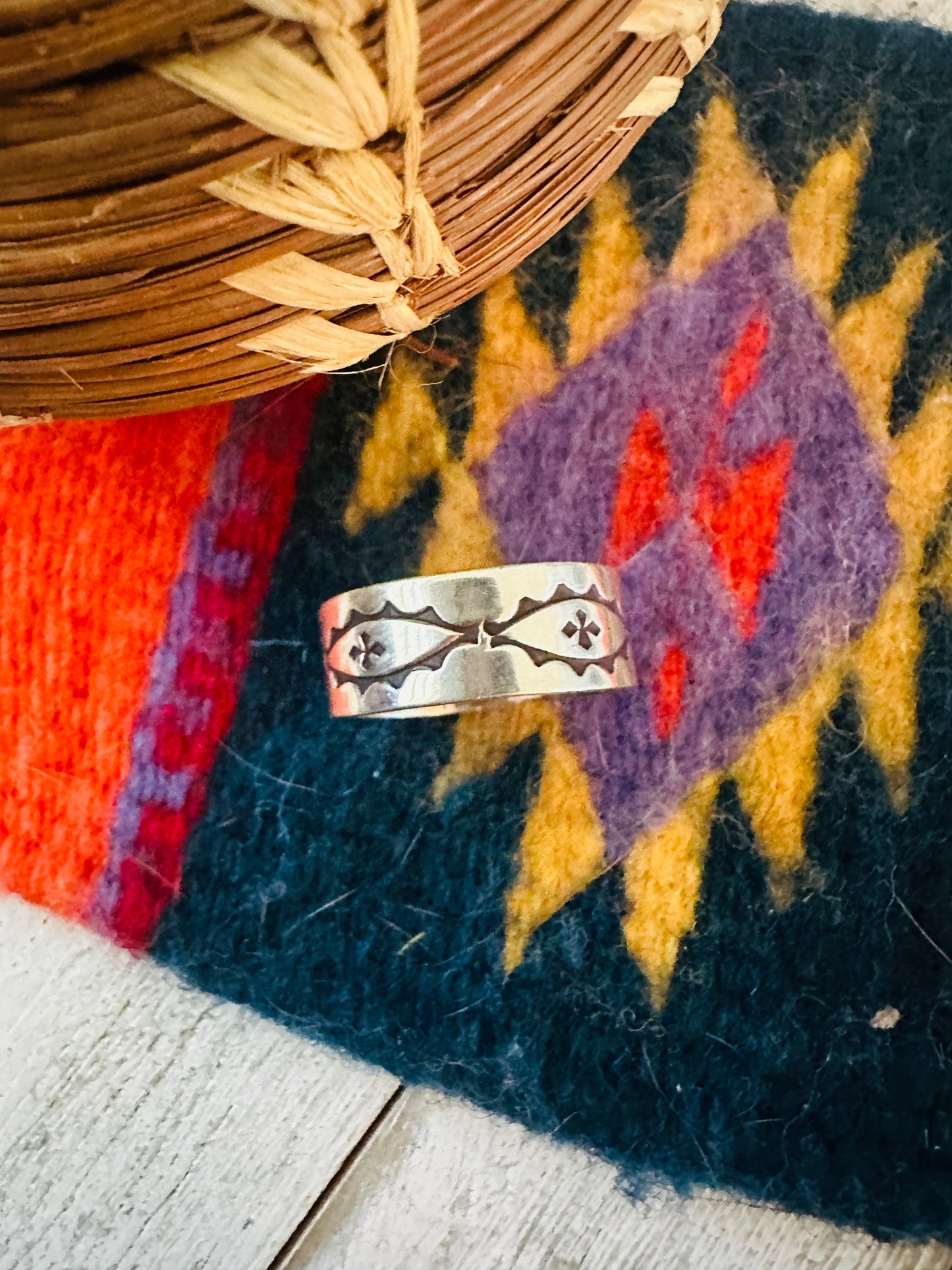 Handcrafted Hand Stamped Sterling Silver Band Ring Size 15