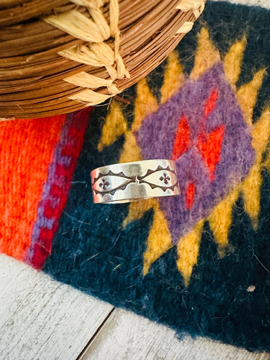 Handcrafted Hand Stamped Sterling Silver Band Ring Size 15