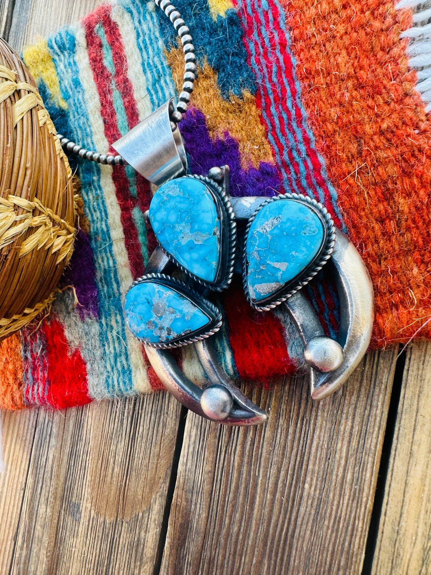 Handcrafted Sterling Silver & Turquoise Naja Pendant by Chimney Butte