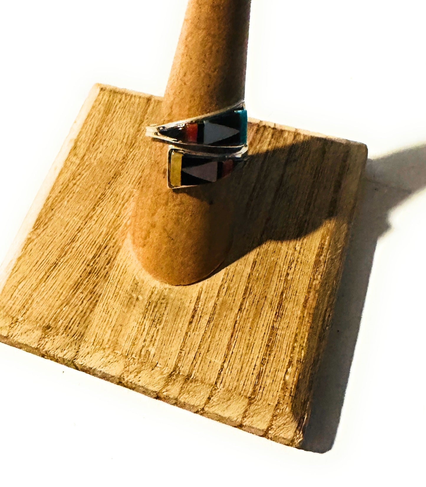 Handcrafted Multi Stone & Sterling Silver Inlay Square Adjustable Ring