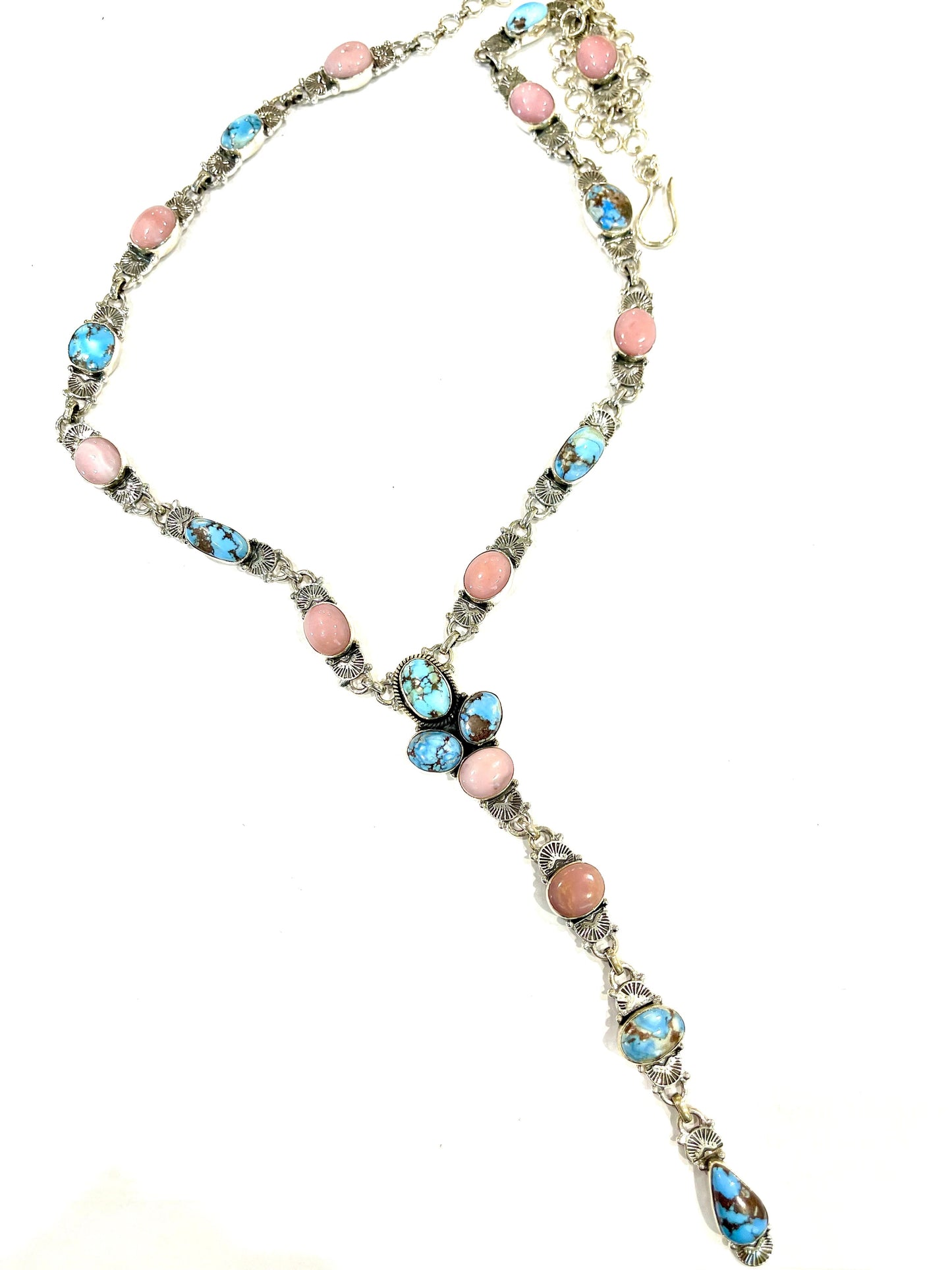 Handmade Sterling Silver, Golden Hills & Pink Conch Lariat Necklace