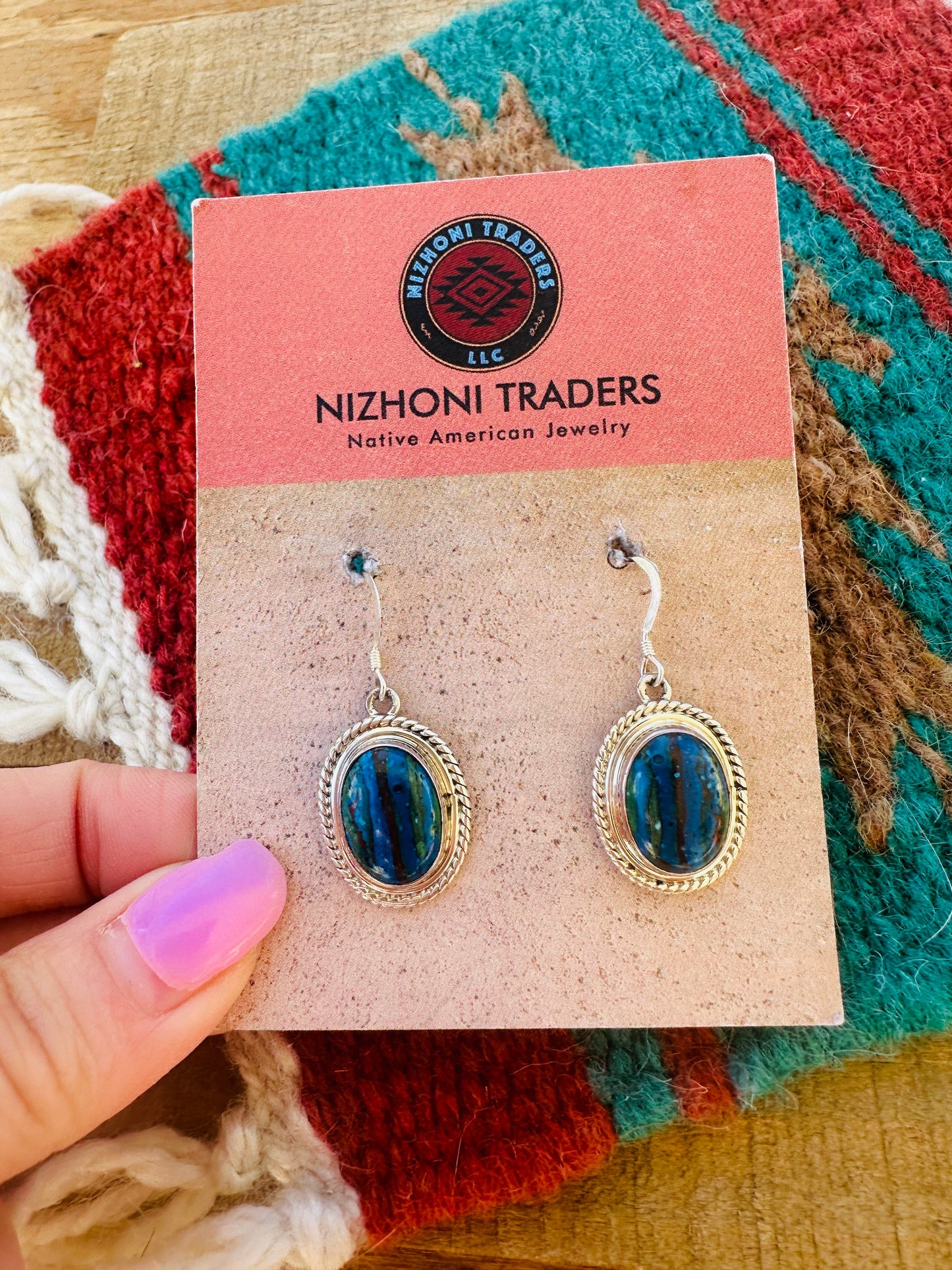 Handcrafted Rainbow Calsilica & Sterling Silver Oval Dangle Earrings