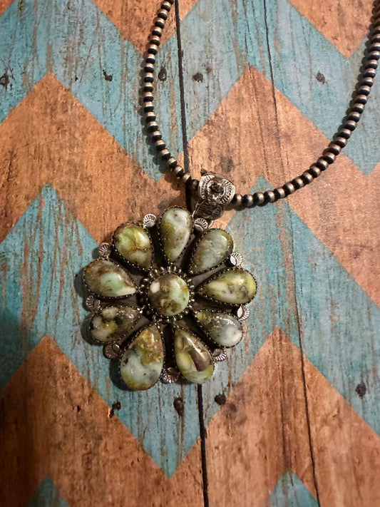 Beautiful Handmade Sterling Silver & Palomino Turquoise Cluster Pendant
