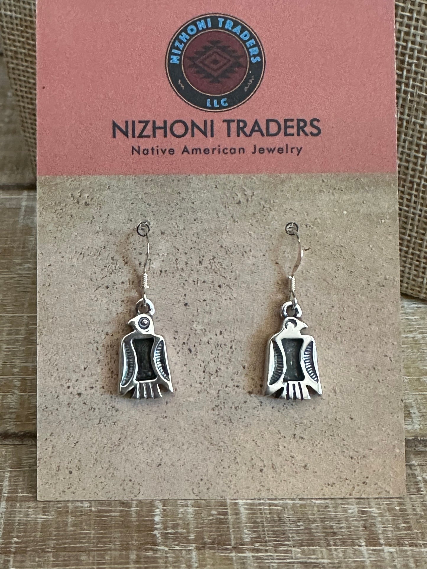 Hand Stamped Sterling Silver Thunderbird Dangle Earrings
