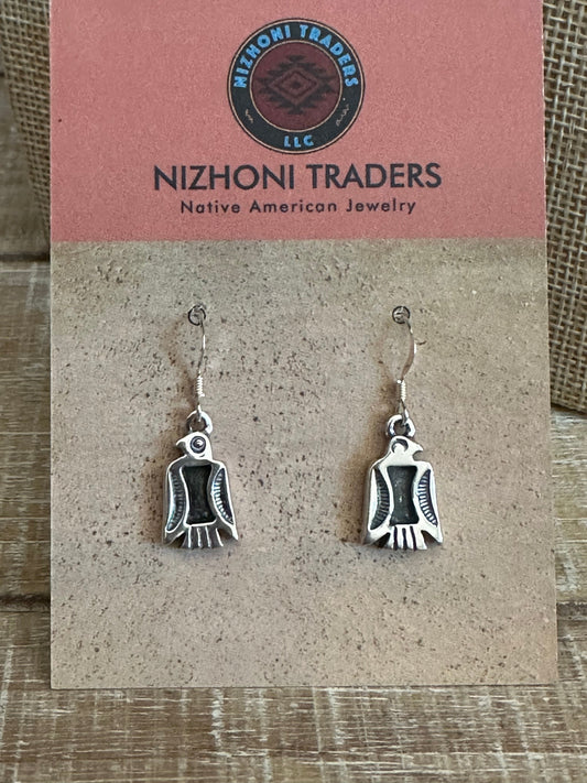 Hand Stamped Sterling Silver Thunderbird Dangle Earrings