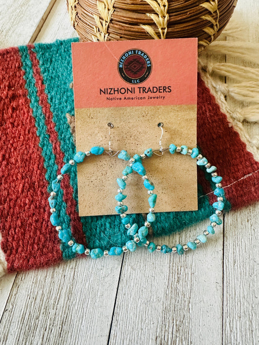 Handcrafted Turquoise & Sterling Silver Dangle Hoop Earrings Leslies Fav 🩵