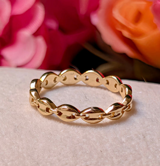 14k Gold Sterling Silver Anchor Chain Ring Size 7