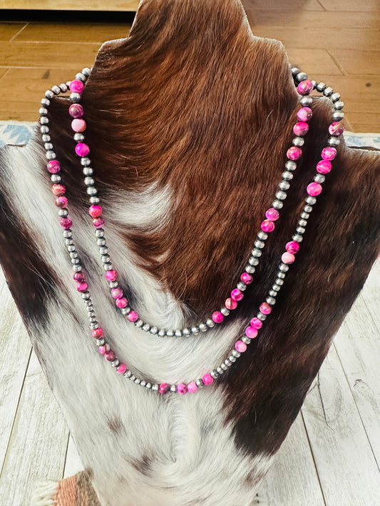 Handcrafted Sterling Silver & Pink Dream Mojave Beaded Necklace