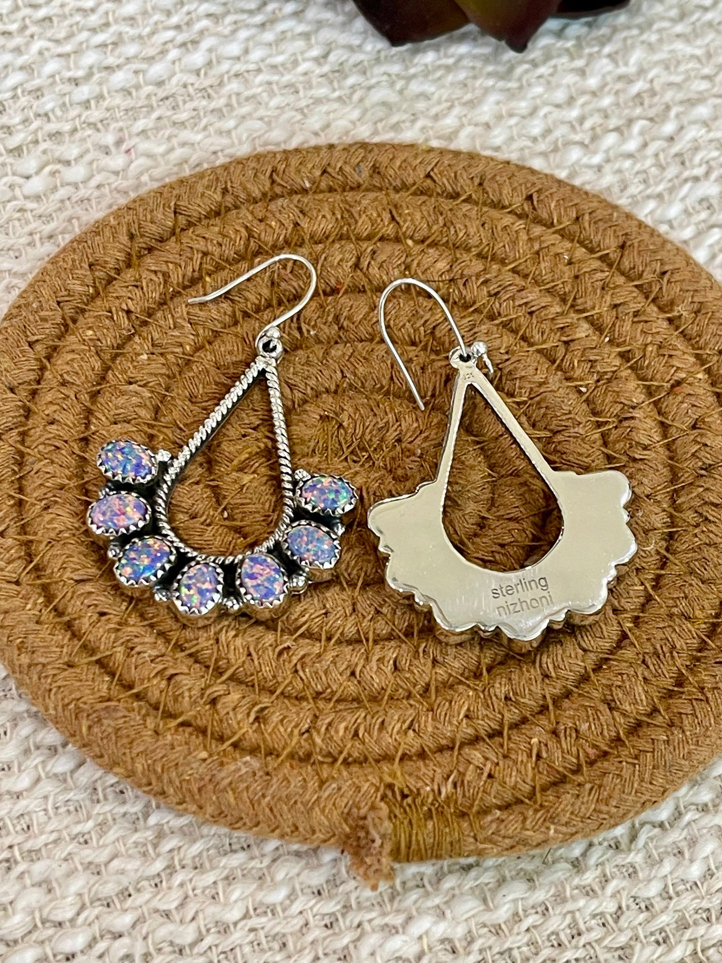 Handmade Light Purple Fire Opal & Sterling Silver Dangle Earring