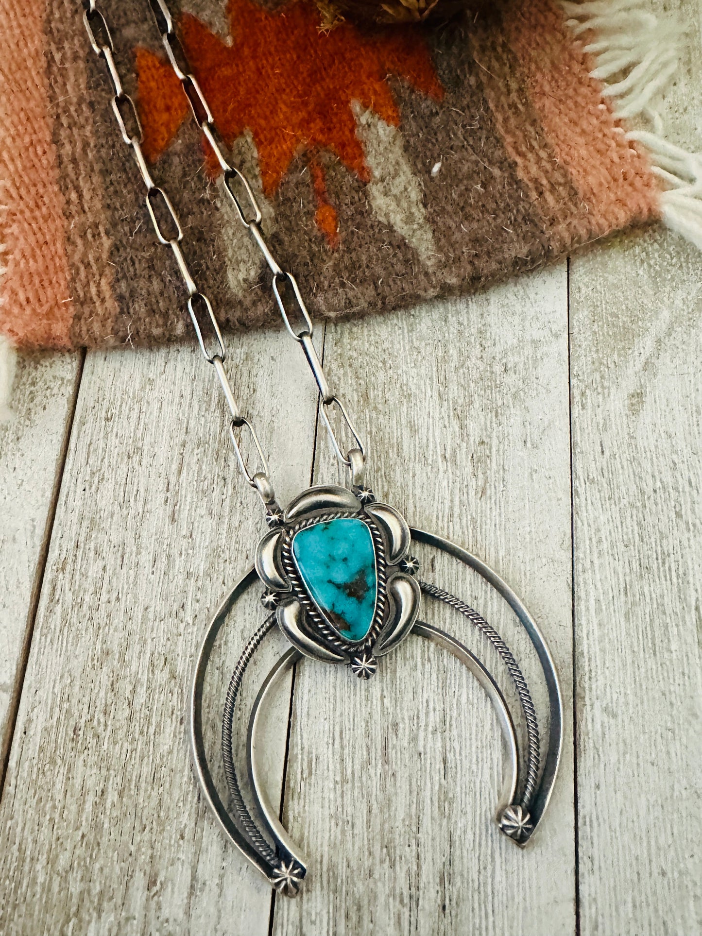 Handcrafted Sterling Silver & Turquoise Naja Chain Necklace